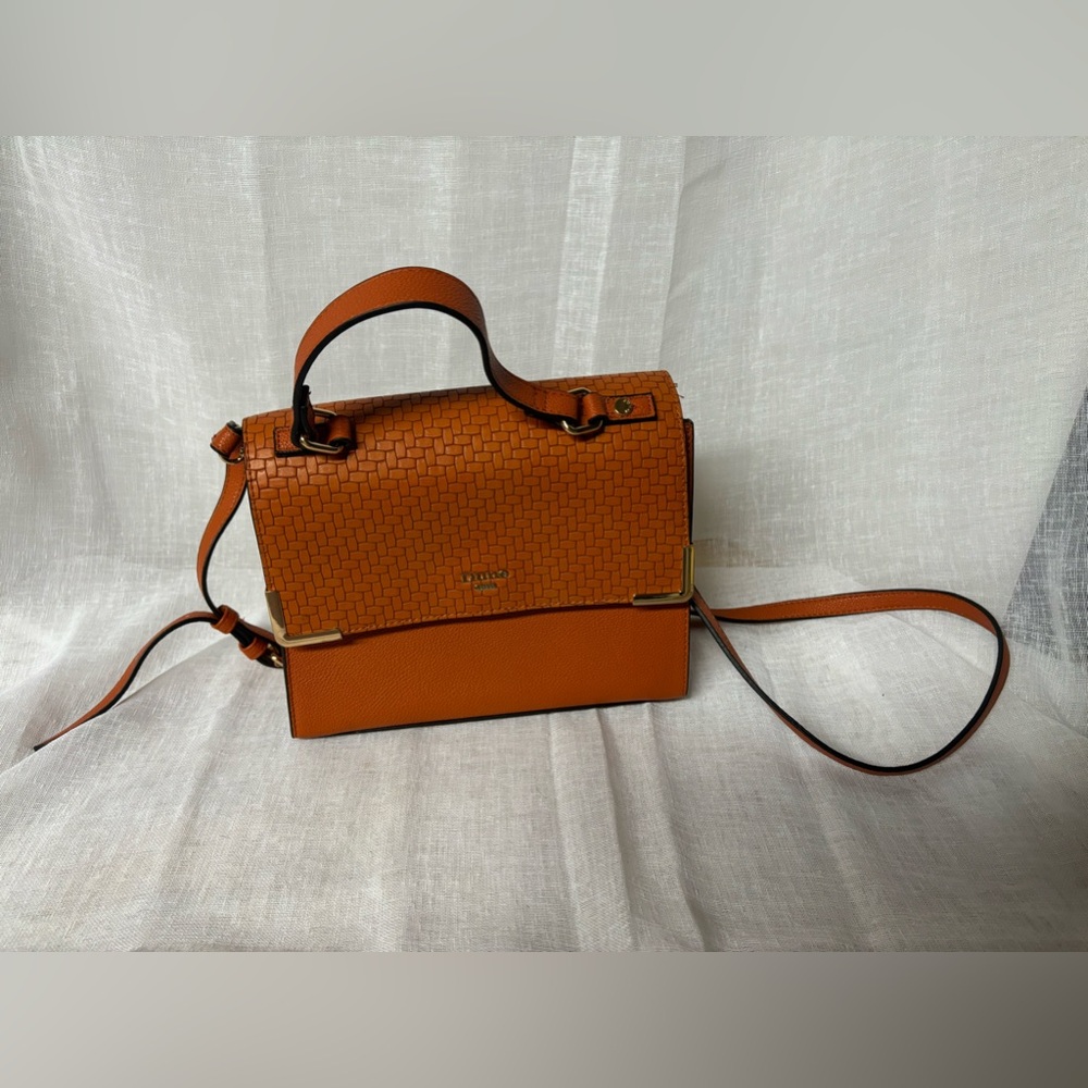 Dune London Orange Woven Flap Top-Handle Satchel
